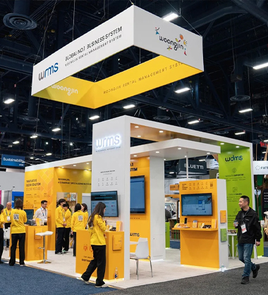 Large custom exhibit with overhead signage