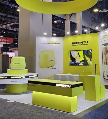 Bright green tech exhibit display