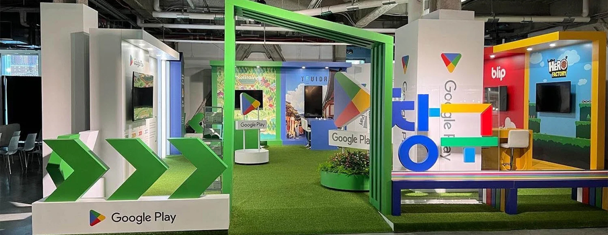 Photo of google trade show booth custom fabricated by beaver xp