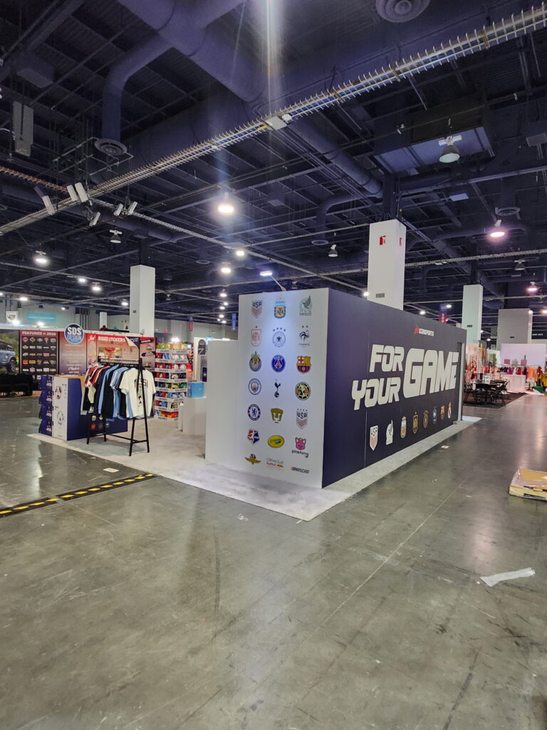 Branded exhibit wall with icons