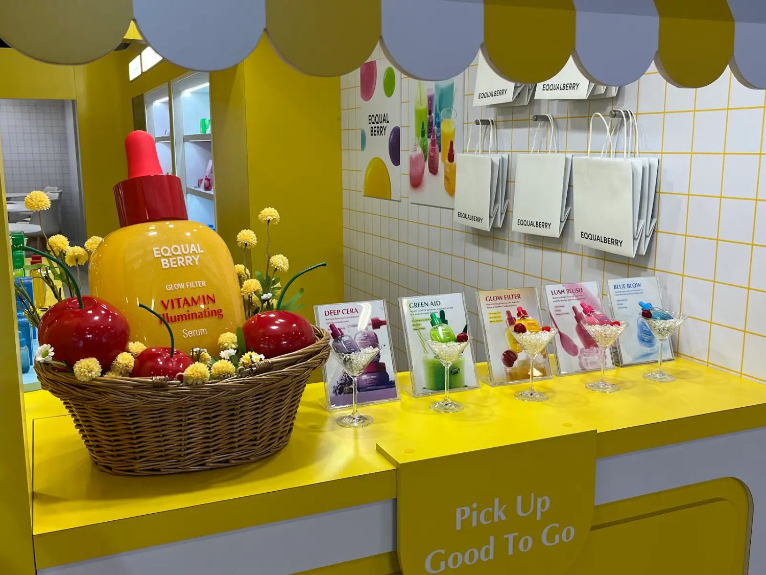 Product display and pickup window inside the Eqqualberry Cosmoprof Miami booth