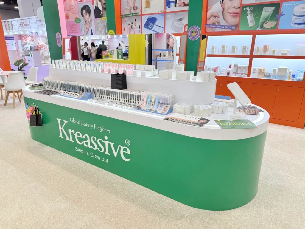 Product display counter inside the Kreassive Cosmoprof booth