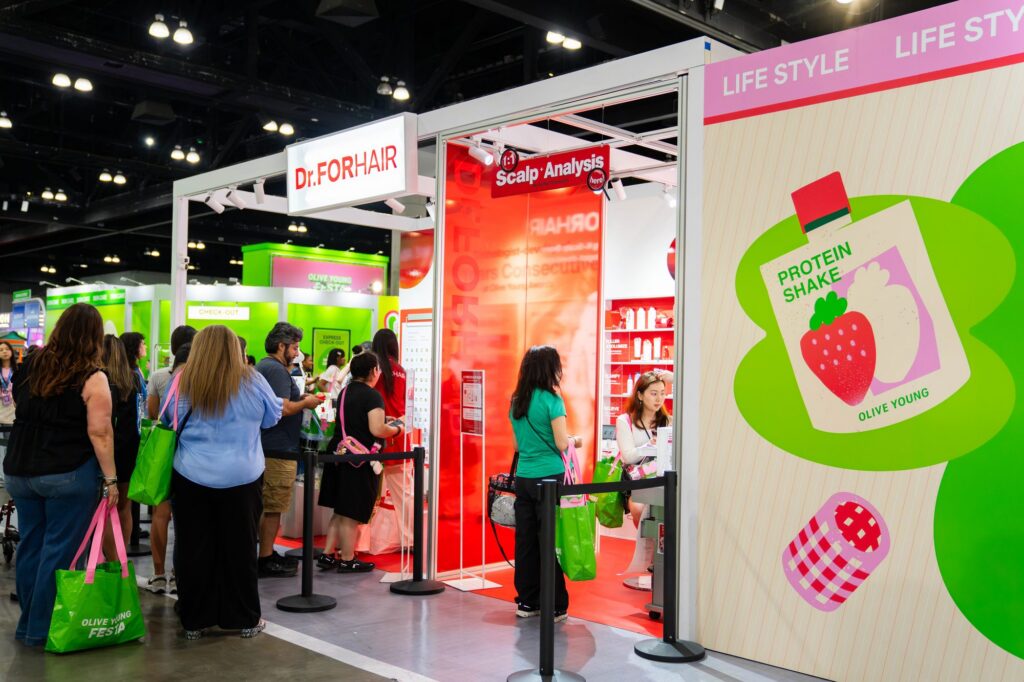 Dr.FORHAIR scalp analysis booth in the Lifestyle zone at Olive Young Festa KCON LA 2026