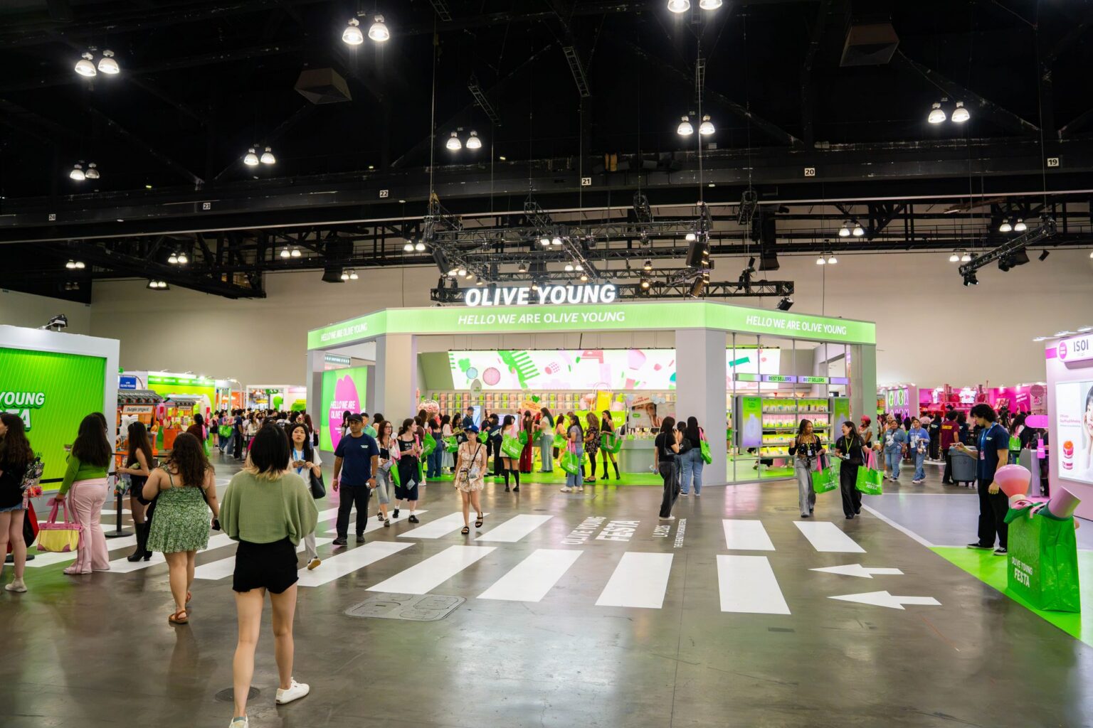 Olive Young Festa at KCON LA 2026, a 50,000 sq ft K-beauty activation built by Beaver XP