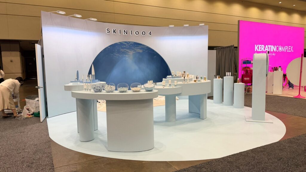 SKIN1004 blue dome backdrop with oval product display table