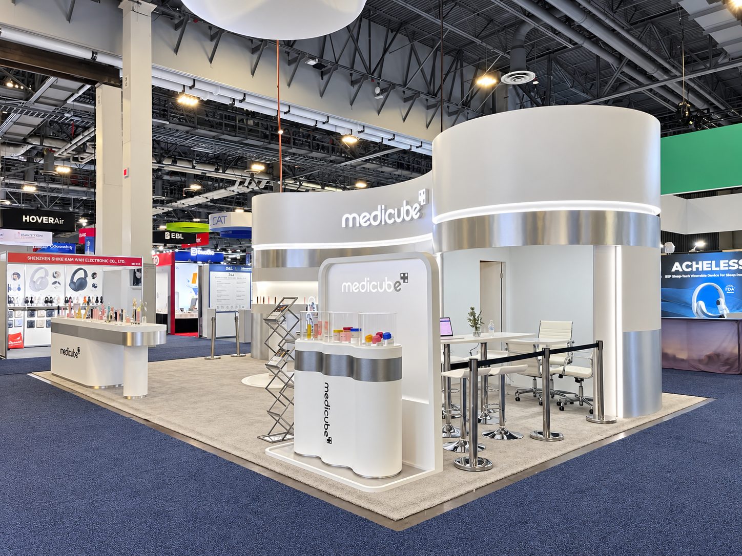 Meeting area inside the Medicube booth at CES 2026